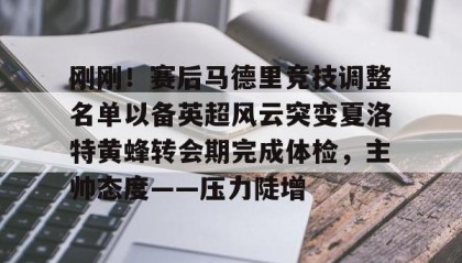 abg欧博官网-刚刚！赛后马德里竞技调整名单以备英超风云突变夏洛特黄蜂转会期完成体检，主帅态度——压力陡增的简单介绍